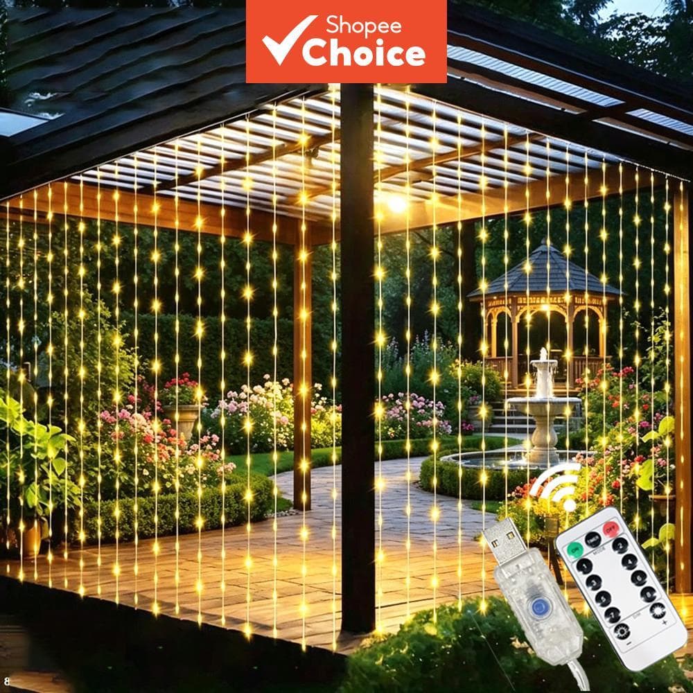 Um Conjunto De Luzes De Cortina LED Com Controle Remoto USB , À Prova D'água , 8 Modos De Luz De Fadas Para Quarto , Fes