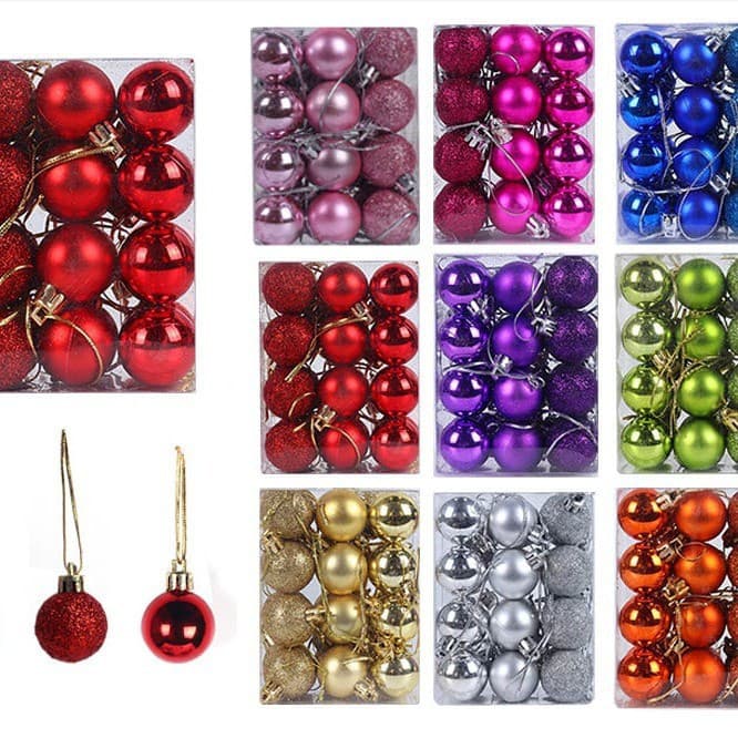 3cm 4cm bolas de natal 24 decorações de árvore de natal brilhante fosco Glitter bolas de plástico misto bolas de natal