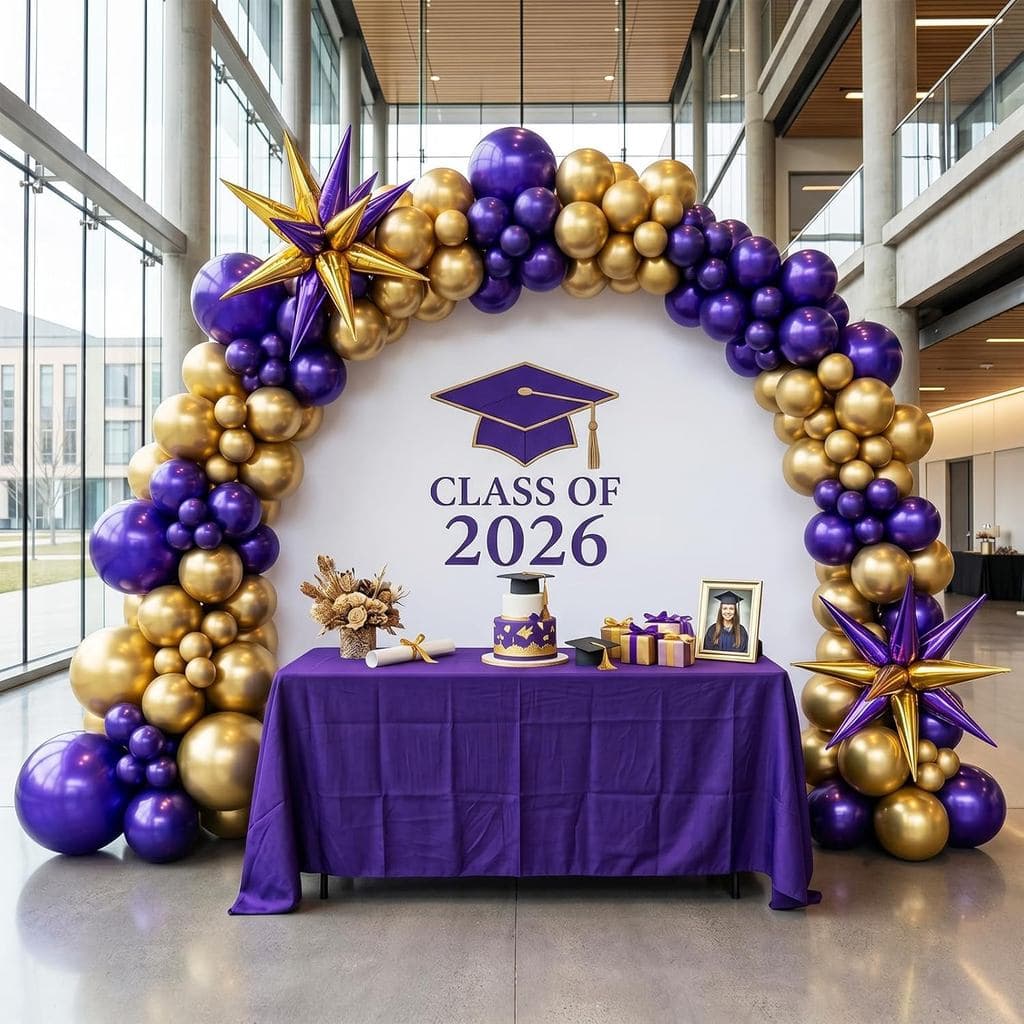 Kit de guirlanda de balões roxo royal e dourado, violeta escuro com balões de estrela de mylar para decorações de format