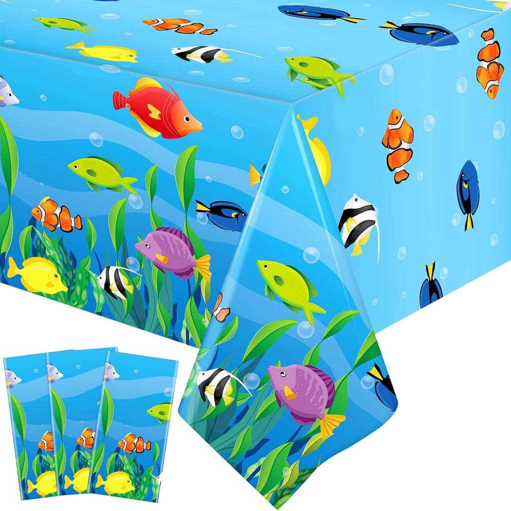 Oudain 3 Peças Toalhas de Mesa com Tema Marinho, Animais do Oceano, Toalhas de Mesa Descartáveis de Plástico para Festa