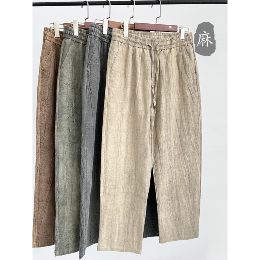 Calças de linho de alta qualidade masculinas verão calças de linho de algodão fino calças casuais Drape de perna