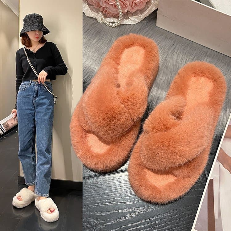 | slippers | ✶Moda nicho Casual interior ao ar livre Wear ins2023 outono inverno sola grossa pequenos chinelos de pele c