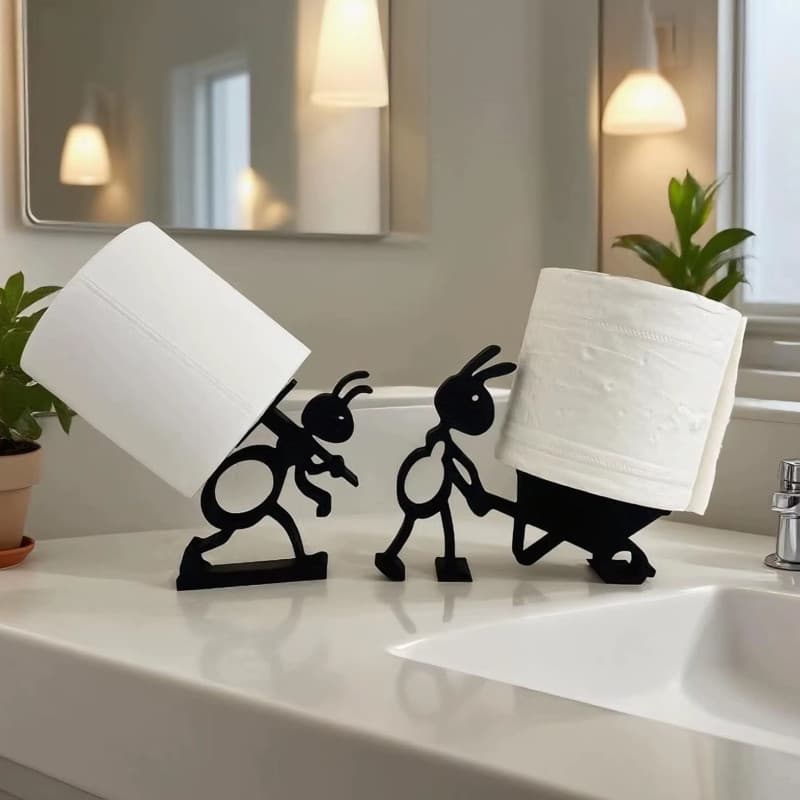 Suporte Papel Higiênico Engraçado Conjunto  Banheiro Independente Rolo  Formiga Preto Dispensado