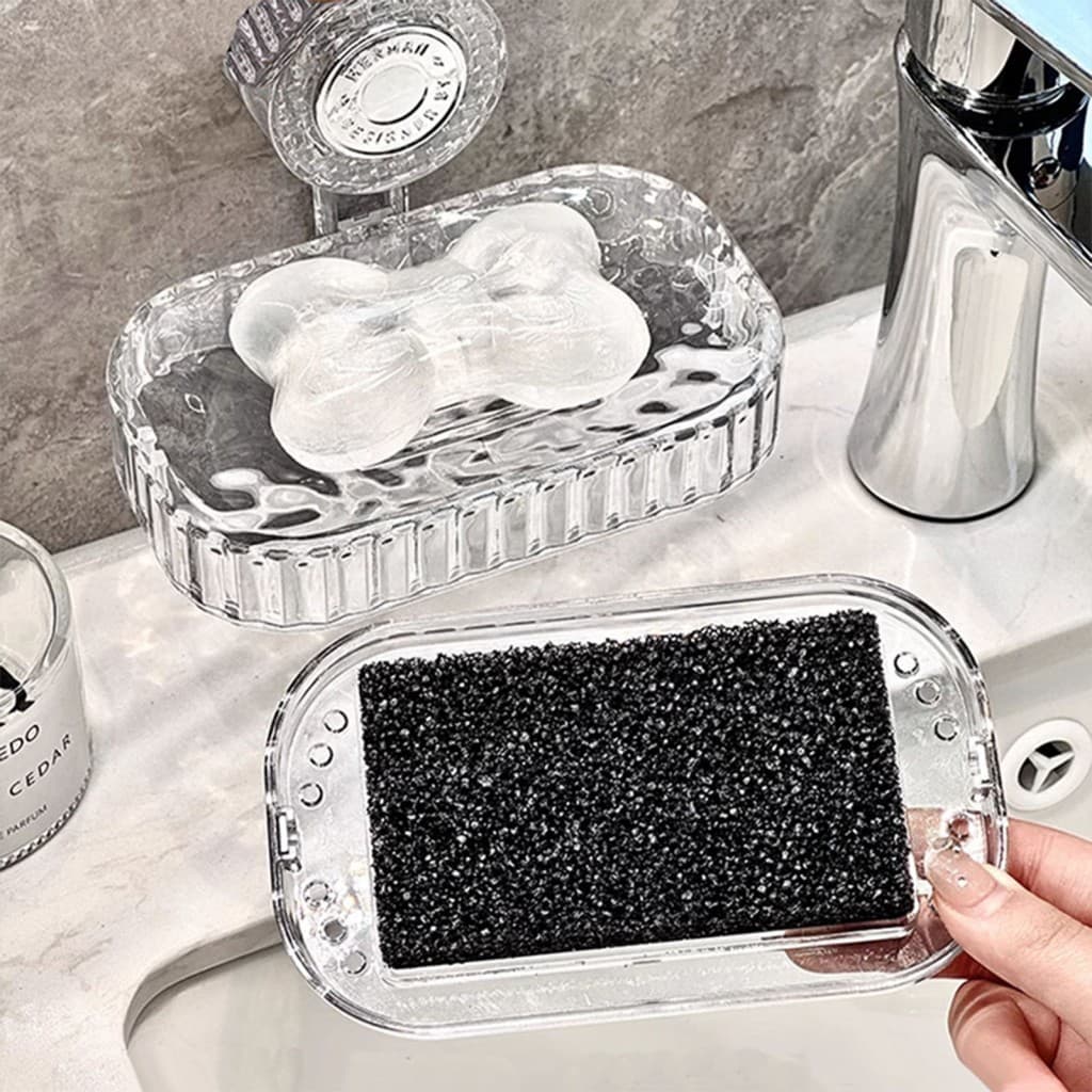 Saboneteira De Sucção Montada Na Parede Com Esponja De Limpeza , Sem Necessidade De Perfuração Para Banheiro E Cozinha