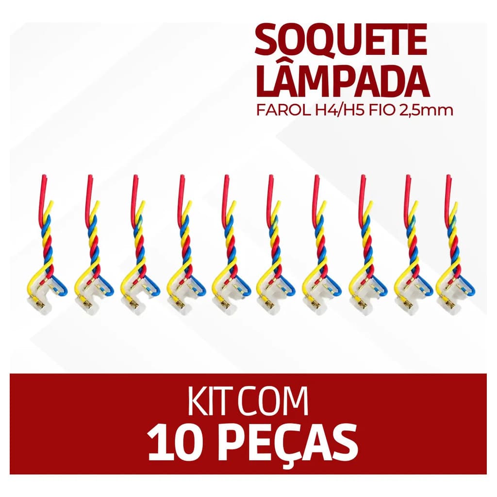 Kit 10 Peças - Soquete Para Lâmpada De Farol H4/h5 Fio 2,5mm