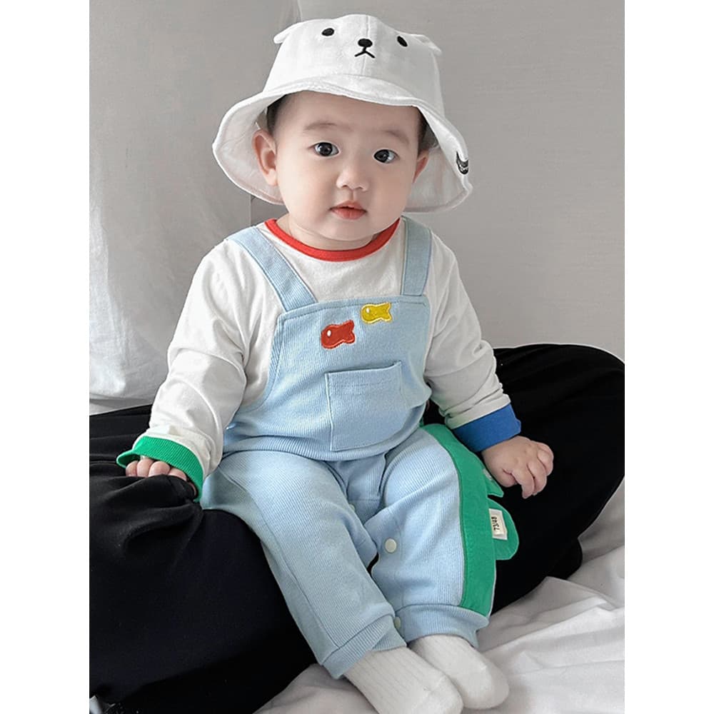 Estilo outono roupas de bebê Super bonito macacão de algodão puro menino bebê estilo ocidental falso macacão de duas peç