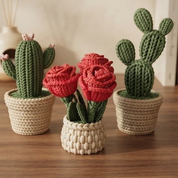 Decoração Rosa Impressão 3D estilo Croche Presente Romantico Lindo Escritorio Flor Decorativa 3d