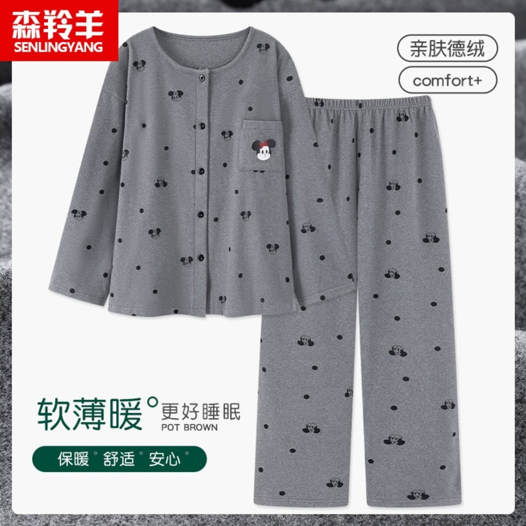 Outono inverno feminino 2025 novo estilo de manga comprida quente estilo mãe engrossado pijamas de veludo alemão pode us