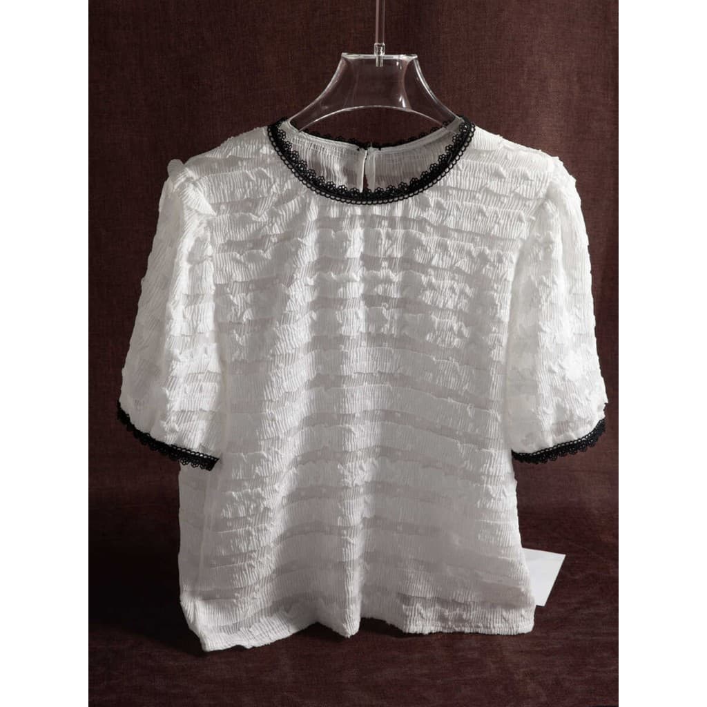 Jiangnancang|Perder liberação!Venda Original 98!Camisa de Chiffon de renda de armário feminina verão costura plissada To
