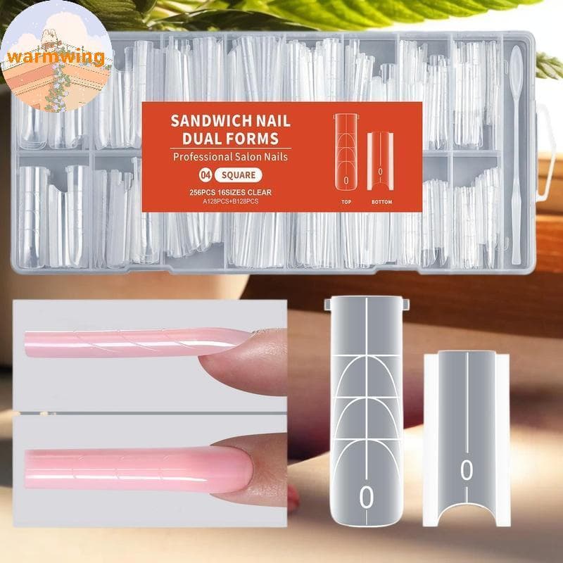 Warmwing 256 Peças Sanduíche Modo Duplo De Unhas Para Extensão Caixão De Amêndoa 16 Tamanhos Reutilizáveis Formas Inferi