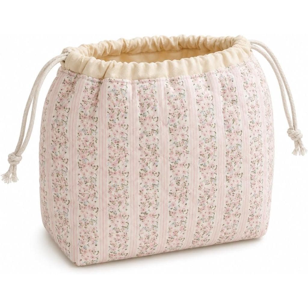 Bolsa de Maquiagem Acolchoada de Algodão com Cordão, Bolsa de Viagem Fofa para Mulheres, Bolsa de Cosméticos e Medicamen