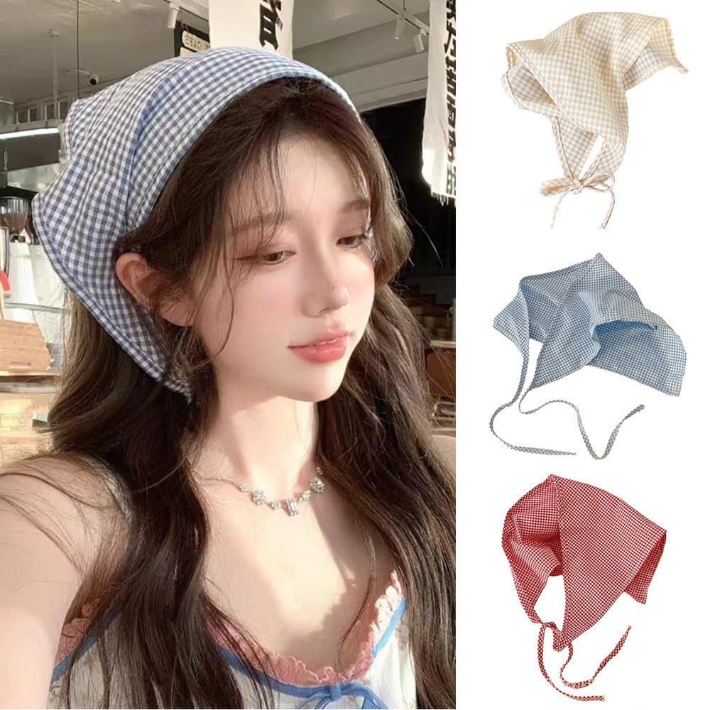 Estilo Francês Triângulo Headbands Retro Xadrez Impressão Bandana Acessórios DIY