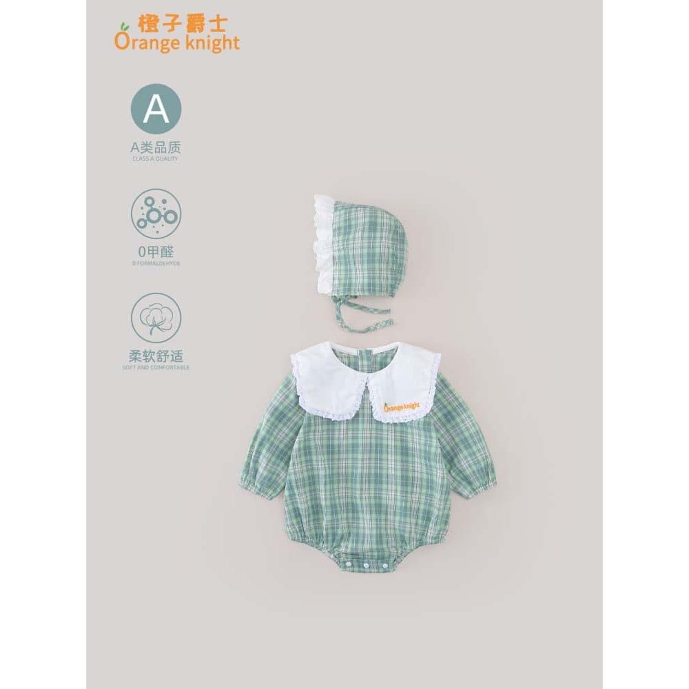 Bebê menina versão coreana Outing macacão primavera outono novo estilo roupas doce estilo ocidental xadrez lapela de man