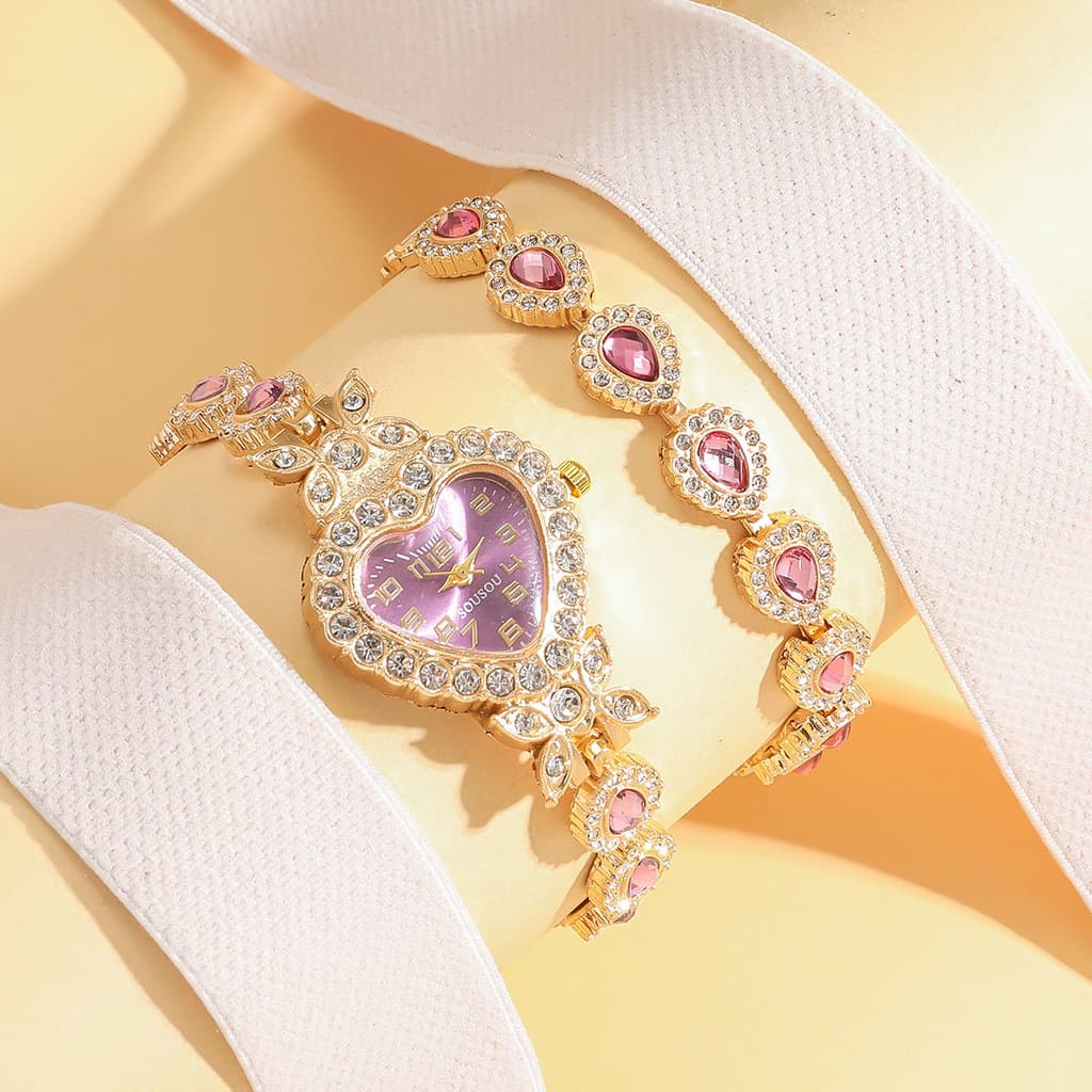 Primavera verão senhoras novo estilo amor fresco romântico Aurora rosa Dial diamante relógio pulseira presente de aniver