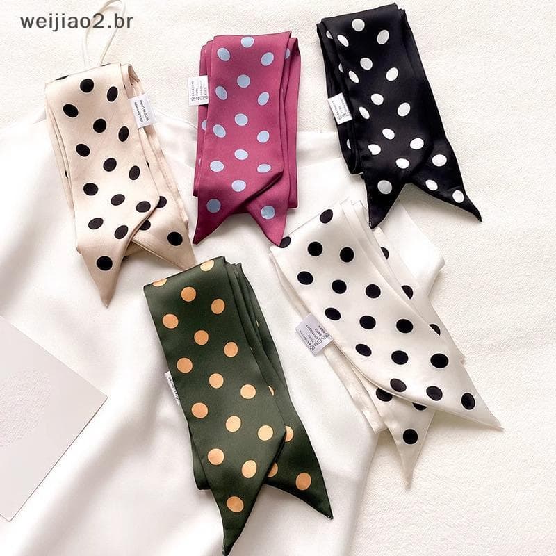 weijiao2 . BR Lenço Longo Feminino N 190x45cm Fita De Bolinhas Multiuso Bolsa Alça Envoltório Para Estilo Escritório Ou