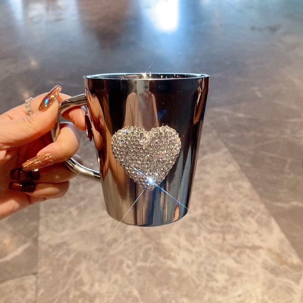 Criativo diamante-cravejado amor copo de água alto valor 304 aço inoxidável xícara de café portátil escritório casa