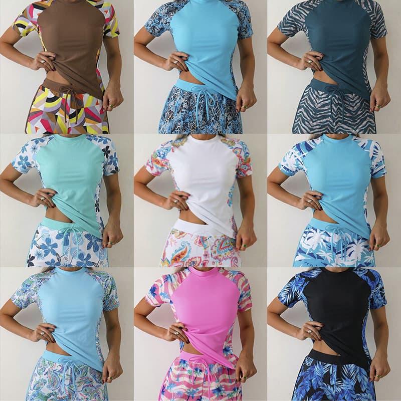 Europeu americano Split surf terno de manga curta feminino conservador maiô primavera quente maiô feminino