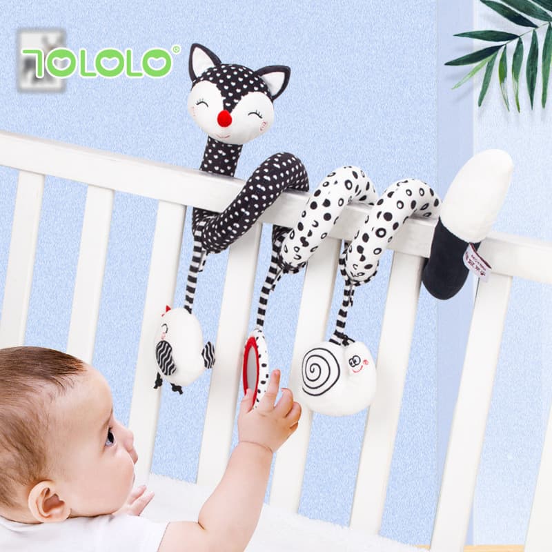 Pendente para carrinho de bebê, brinquedo de pelúcia calmante para bebês, treinamento visual em preto e branco.