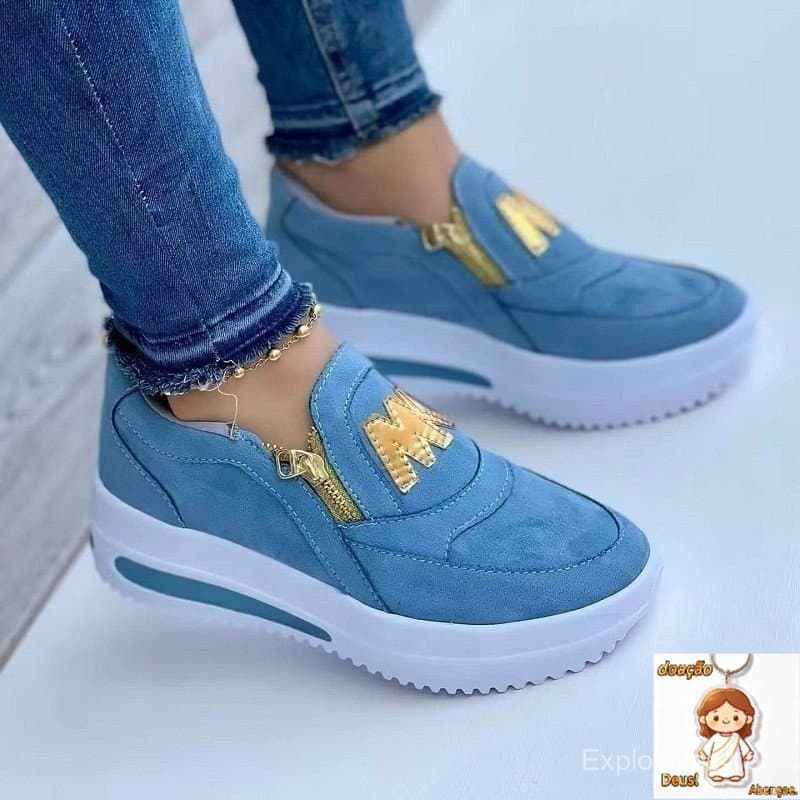 Tênis feminino Tênis com zíper lateral Tênis com plataforma