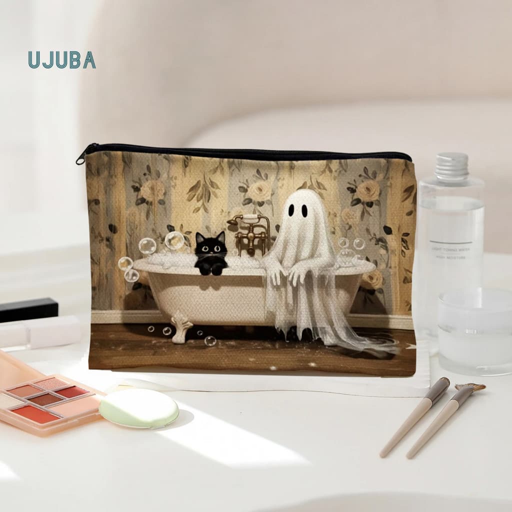 Bolsa Temática De Halloween Ujb , Suporte Compacto Para Acessórios , De Lona Durável Pincéis De Maquiagem E Material Esc
