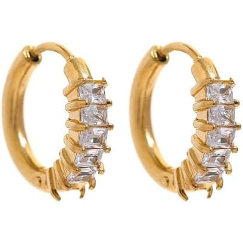 Brincos De Argola Redondos De Arco-Íris De Aço Inoxidável De Zircônia Cúbica Branca Colorida Para Joias Femininas