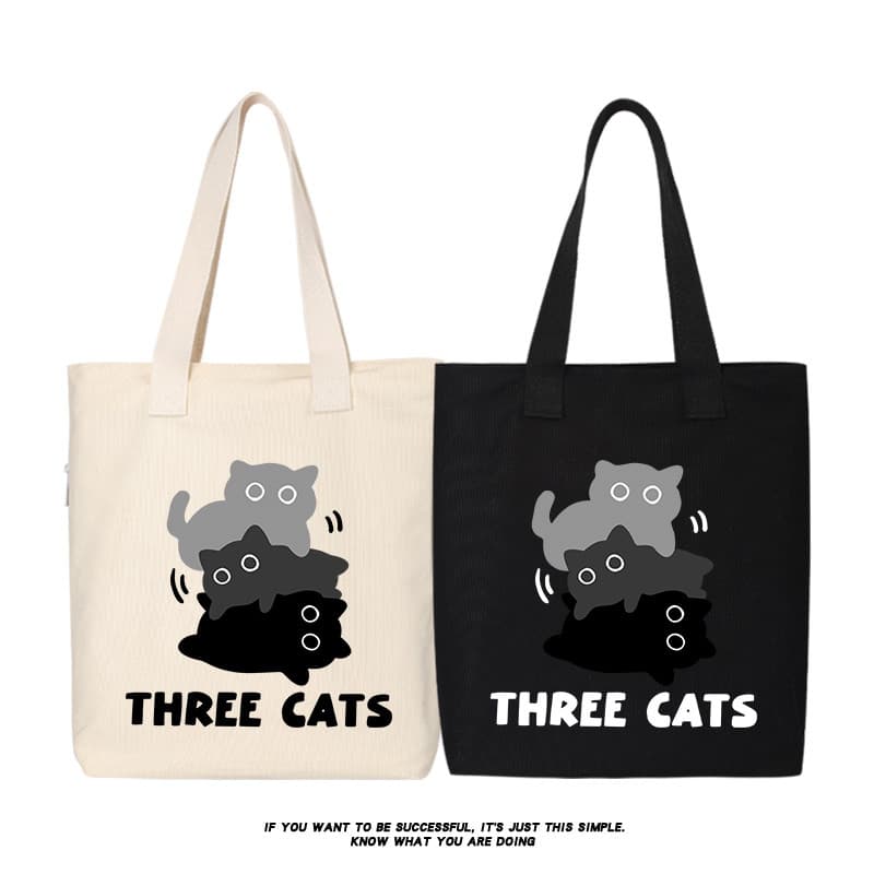Xiuluo Três Gatinhos Bolsa de Lona Engraçada Bolsa de Ombro Bolsa Diagonal Bolsa Feminina Mochila Bolsa de Compras