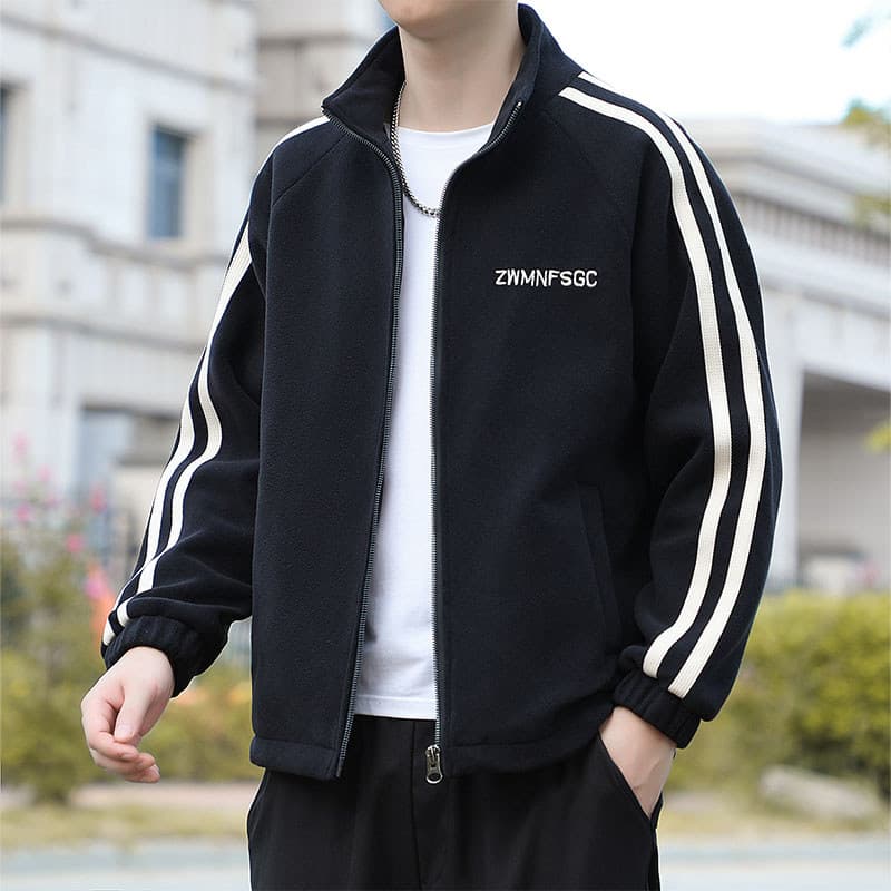 Alta qualidade Polar velo Cardigan moletom jaqueta masculina estudante primavera outono rua Wear solto gola alta Casual