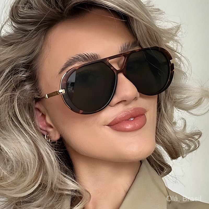 Óculos de sol retrô com ponte dupla, proteção UV, armação grande, estilo sapo, estilo de moda europeu e americano 8VHT