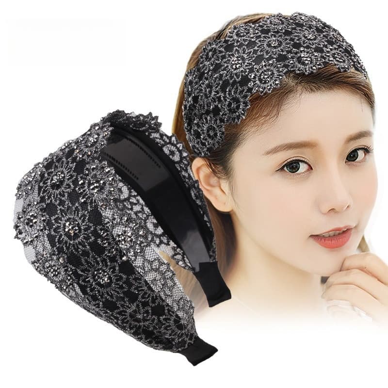 Coreano Headwear de aba larga renda bandana feminino strass pressionado lavagem de cabelo rosto bandana simples Hairpin
