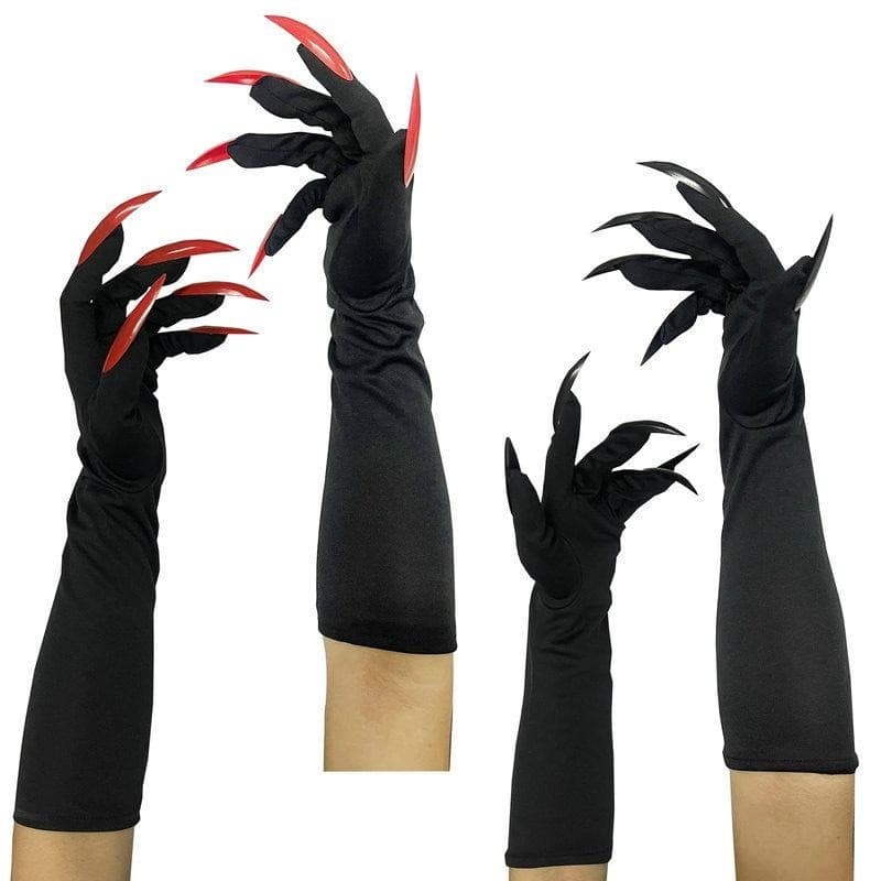 Halloween luvas de pata longa preto lantejoulas unhas cosplay adereços luvas de vampiro