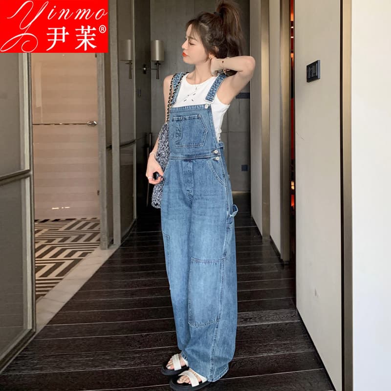 Hong Kong estilo Retro idade-reduzindo Denim macacão feminino verão 2024 novo estilo versão coreana solto em linha reta