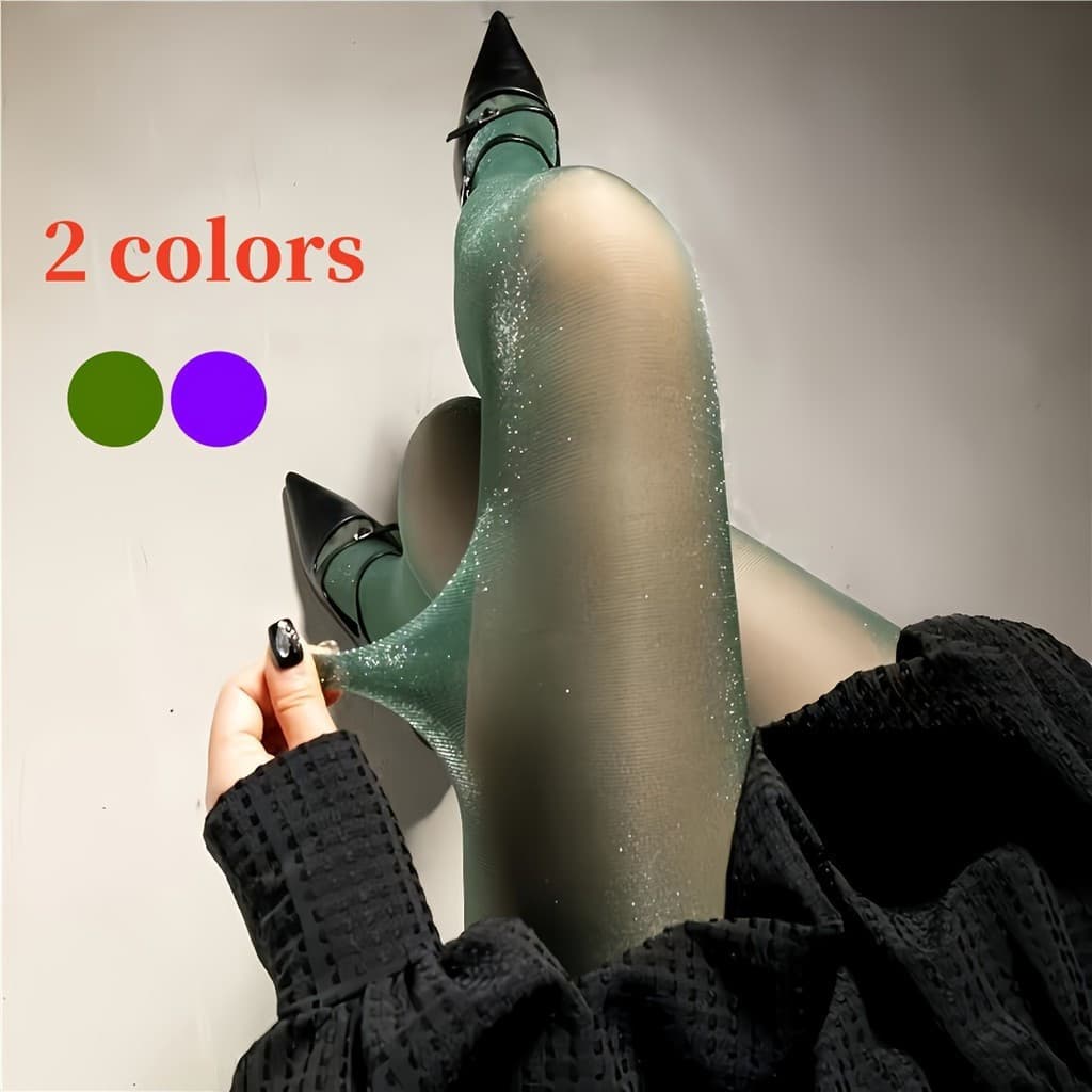 1 peça de meia-calça fina para mulheres plus size, com fio prateado brilhante, cor sólida, tecido de malha elástica, 85%