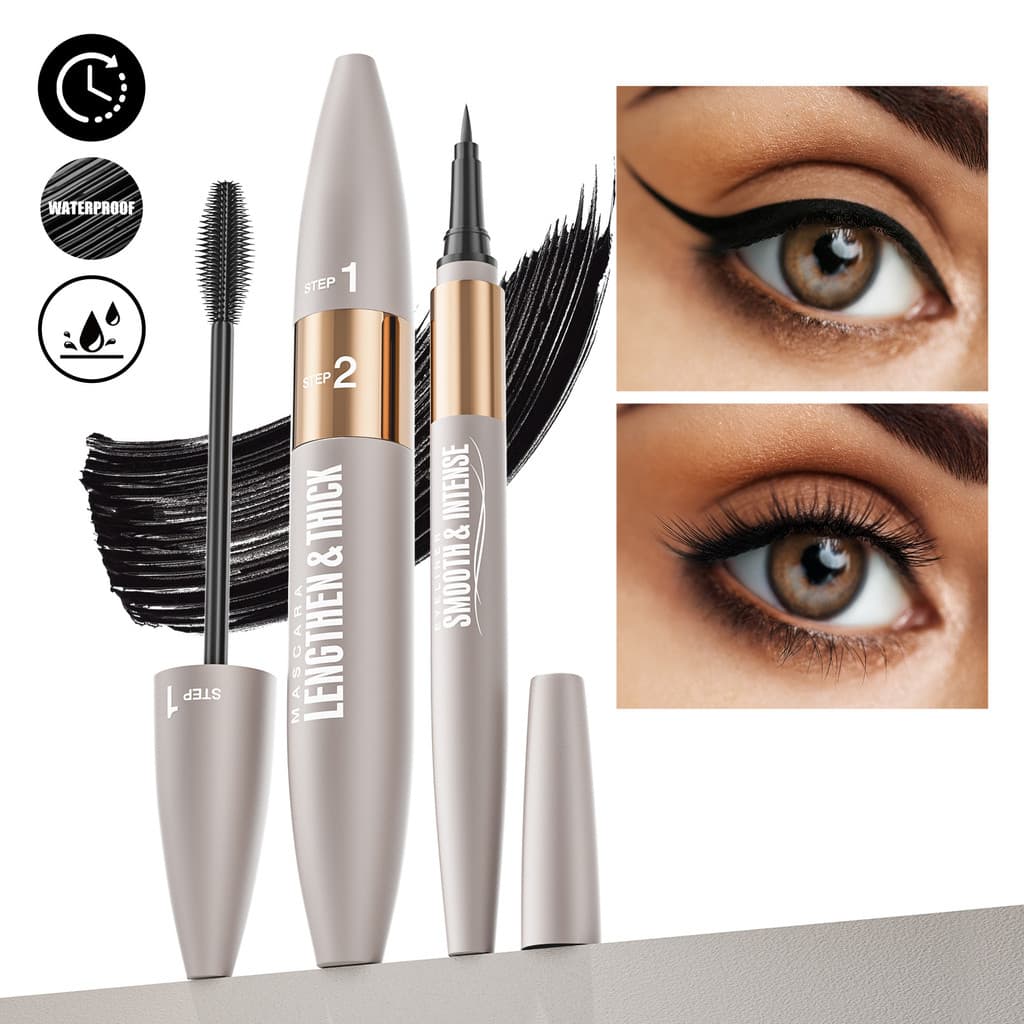 Conjunto de Máscara para Cílios Hellokiss de Duplo Efeito, à Prova d'Água, para Curvatura Natural