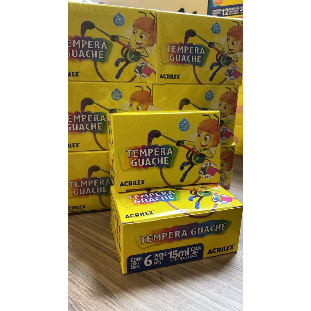 Tinta Tempera Guache Infantil 6 Cores Acrilex para Desenhar e Pintar
