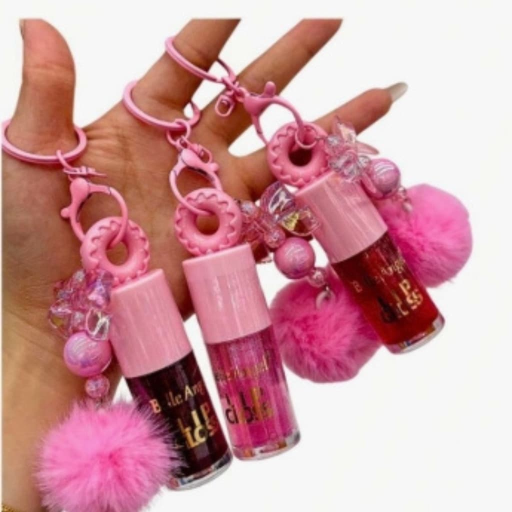 Lip Gloss com chaveiro de pompom - Belle Angel