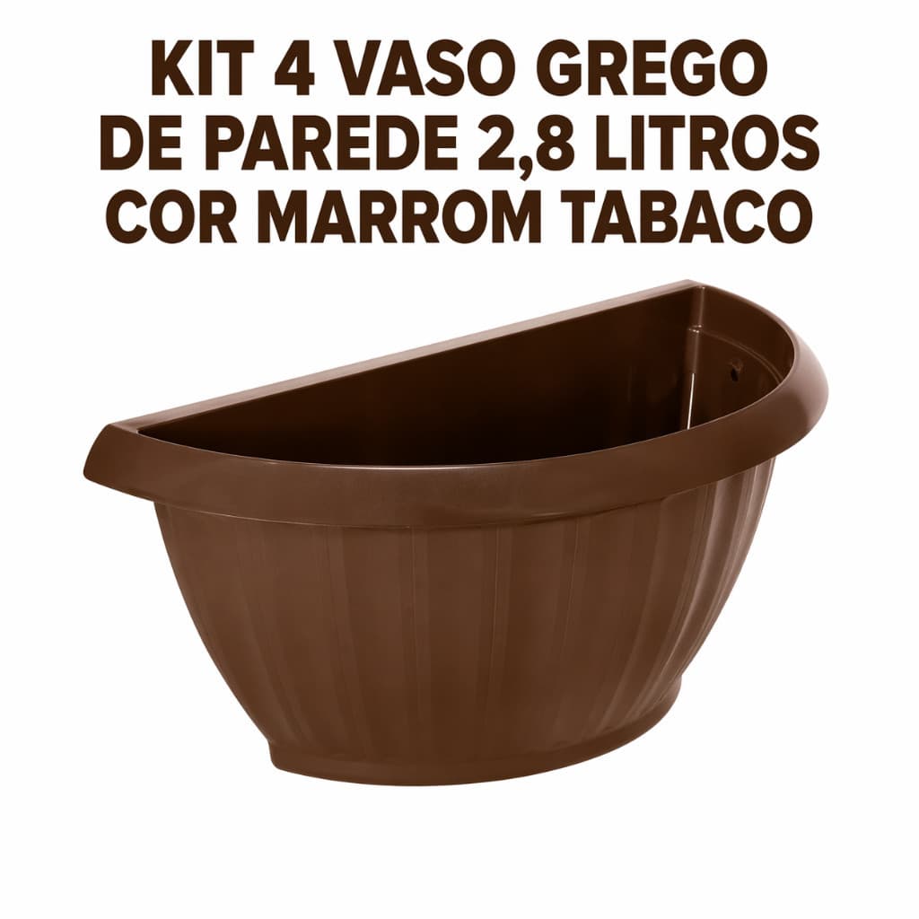 Vasos Kit 4 Unidades Grego Parede 2,8 Litros Terracota Escuro Jardim Varanda Plantas