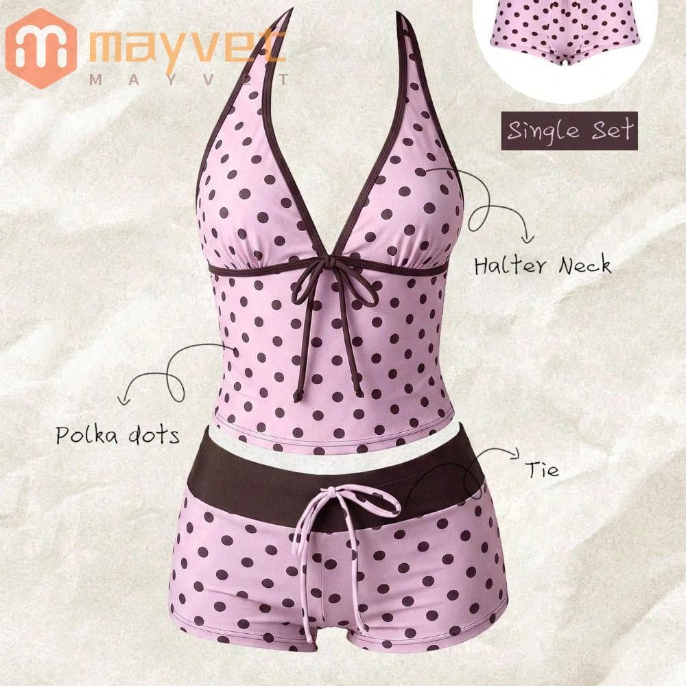 MAYVET Conjuntos Tankini Femininos , Conjunto De Maiô Feminino De Bolinhas Com Decote Em V Profundo E Costas Nuas , Shor