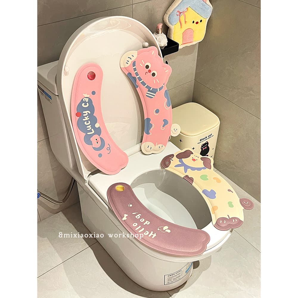 Tapete higiênico à prova d'água, EVA, lavável, quatro estações, adesivo Universal, capa de vaso sanitário, almofada anti