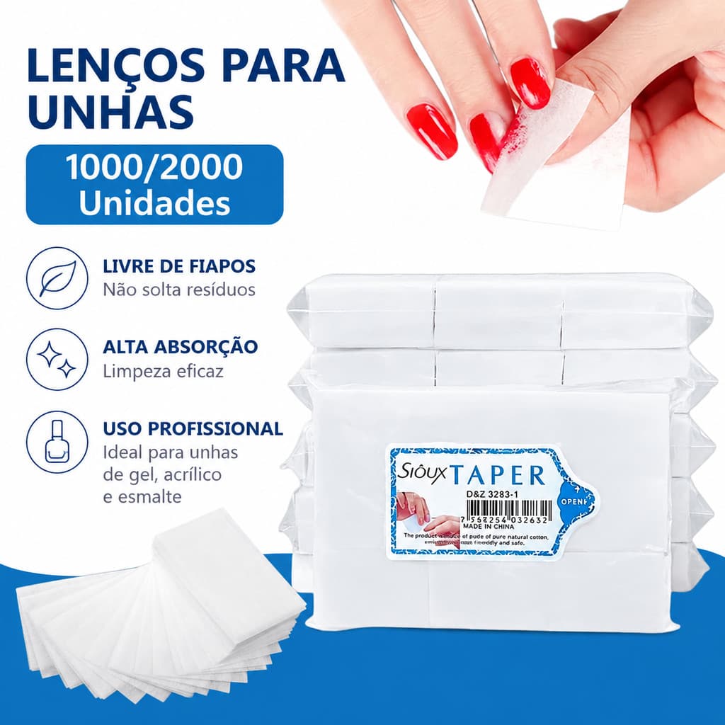 1000 Unidades Lenços de Algodão para Unhas Sem Fiapos Remoção de Esmalte Gel UV Manicure Profissional
