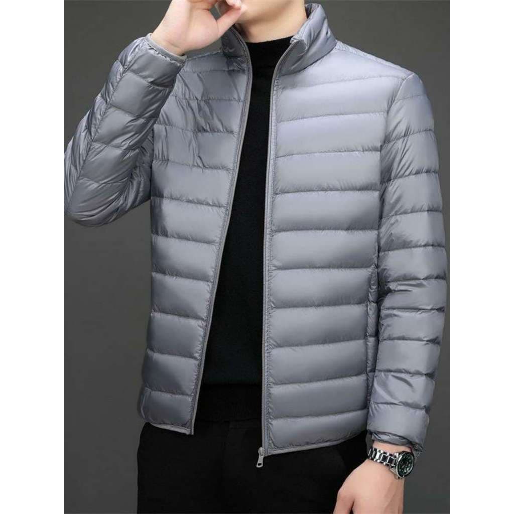 Outono inverno novo estilo leve fino pena acolchoada jaqueta masculina estilo curto All-Match leve gola alta capuz estil