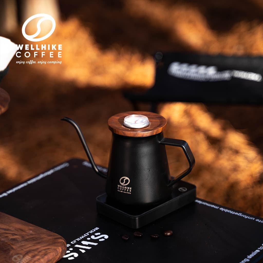 WELLHIKE café preto noz mestre mão pote de fabricação ao ar livre boca longa pote de café boca fina com termômetro