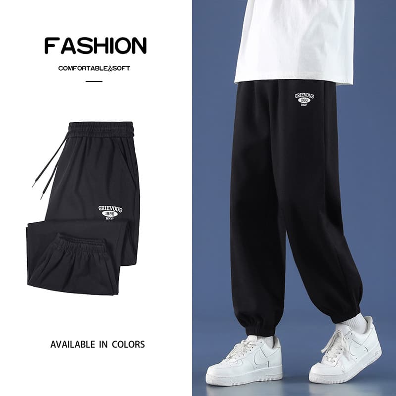 Calças pretas masculinas primavera outono inverno estilo rua Wear solto-encaixe esportes Sweatpants mais veludo grosso m