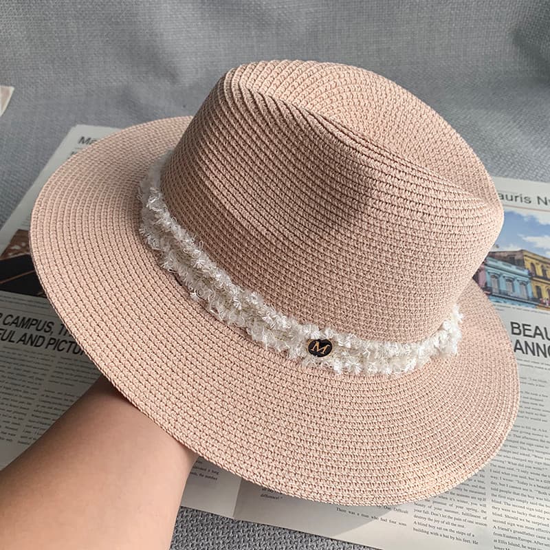 Chapéu verão panamá cartola m nicho estilo ocidental chapéu de palha rosa compras praia chapéu de viagem feminino estilo