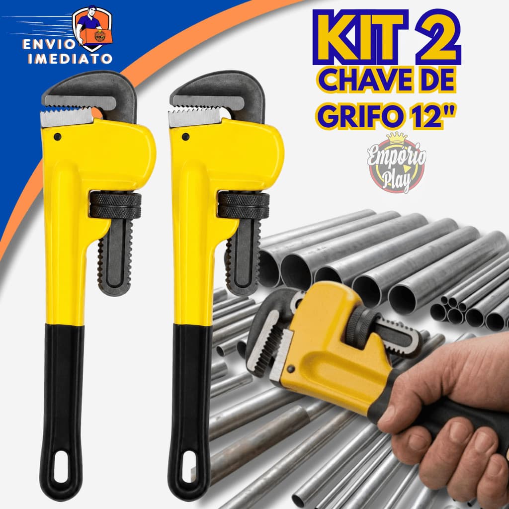 Chave Grifo 12' Polegadas Ferramenta Aperto Tubos Porcas Cabo Emborrachado Multiuso Forte Robusto