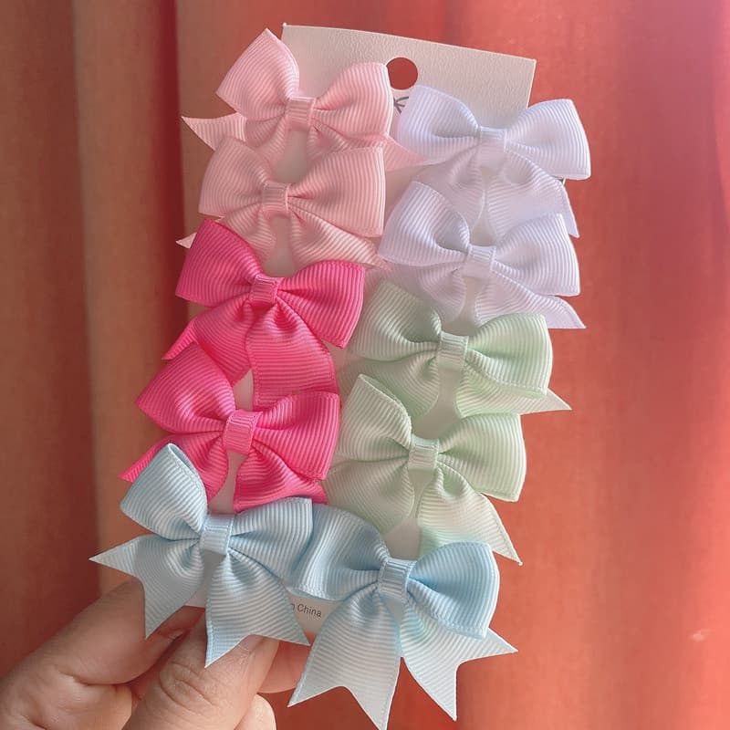 Mini Presilhas de Cabelo com Laço - Pacote com 10 Laços Doces, Presilhas de Cabelo Premium Antiderrapantes para Crianças