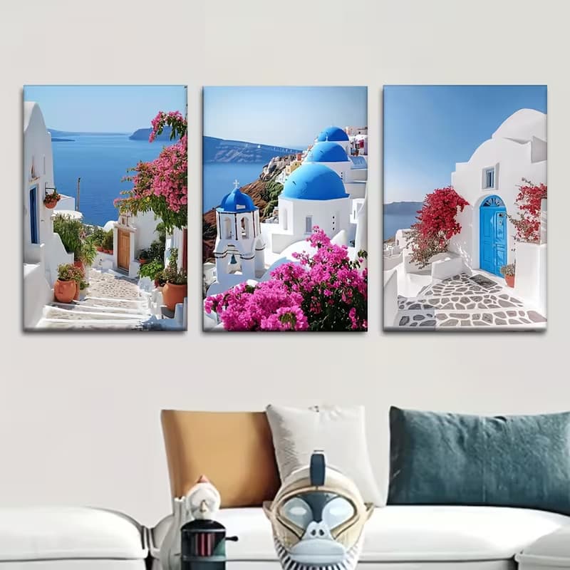 Quadro Decorativo Paisagem Santorini Grécia e Mar Azul