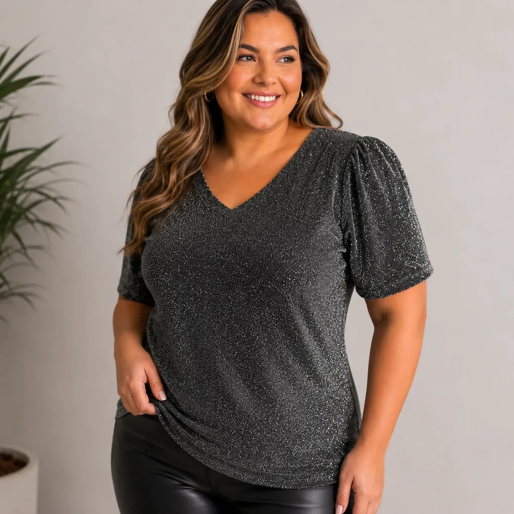 Blusa Feminina Lurex Plus Size Lurex Brilho Princesa