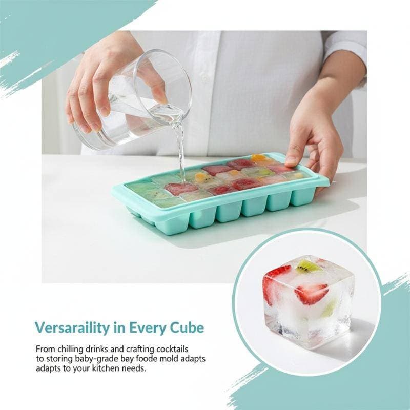 Beautyus Bandeja De Cubos De Gelo De Silicone Com 24 Partes Tampa Molde De Gelatina De Grande Capacidade Para Bebidas De