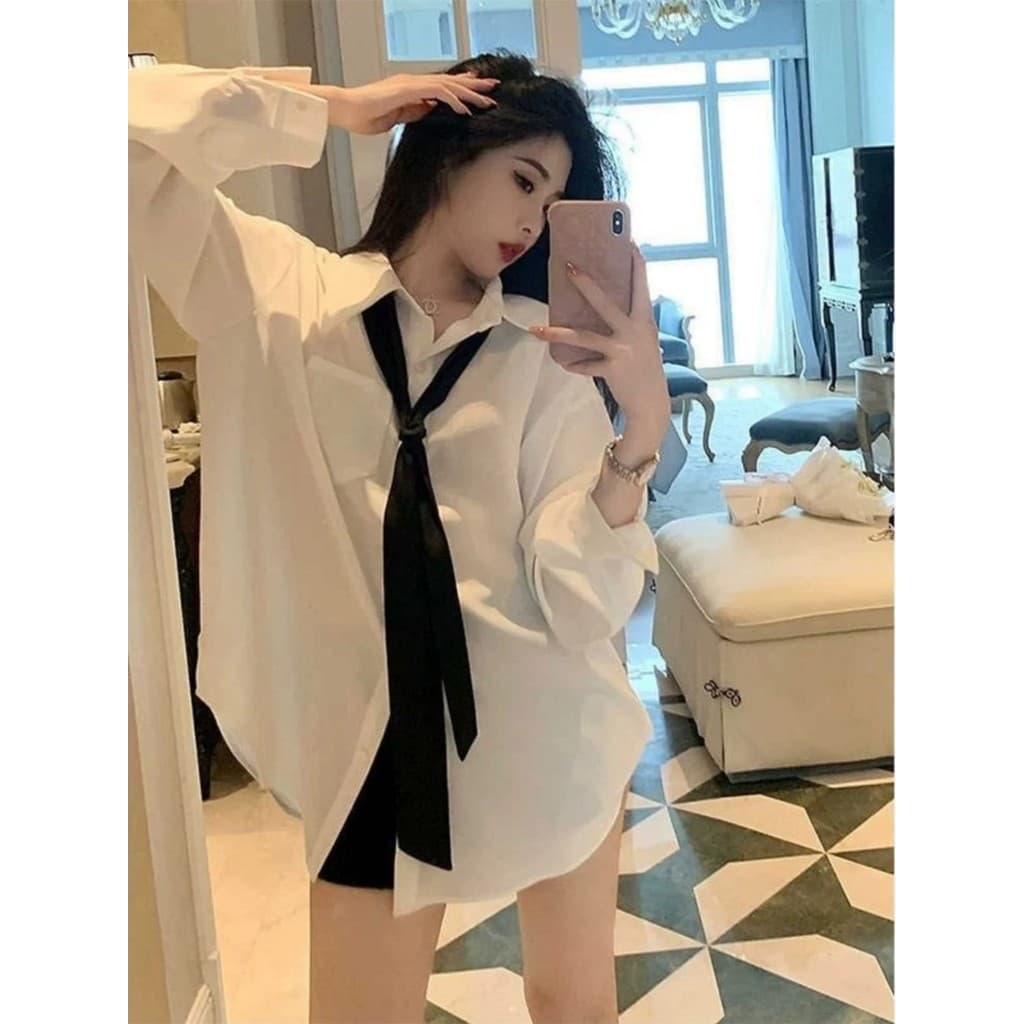 JK irmã sênior branca OL camisa feminina primavera outono gravata Design nicho Casual solto jaqueta de manga comprida co