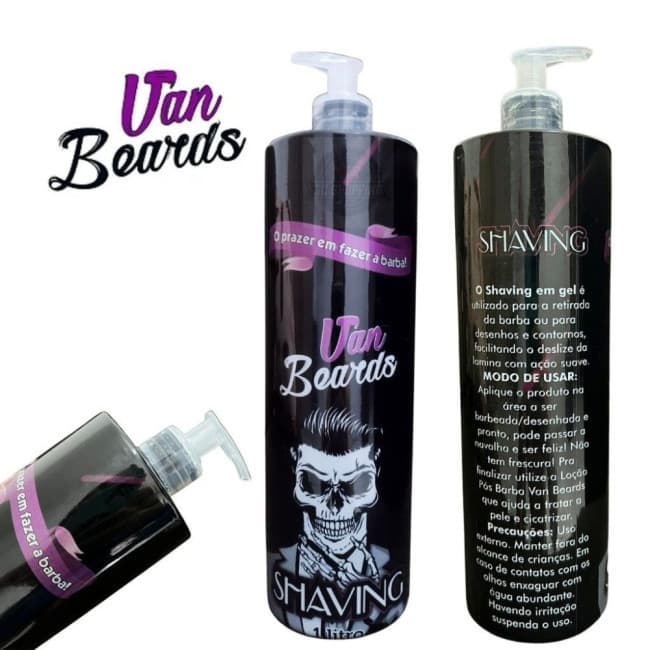 Shaving Gel Preto Van Beards 1L – Gel de Barbear Profissional, Deslizamento Suave e Maior Precisão no Corte